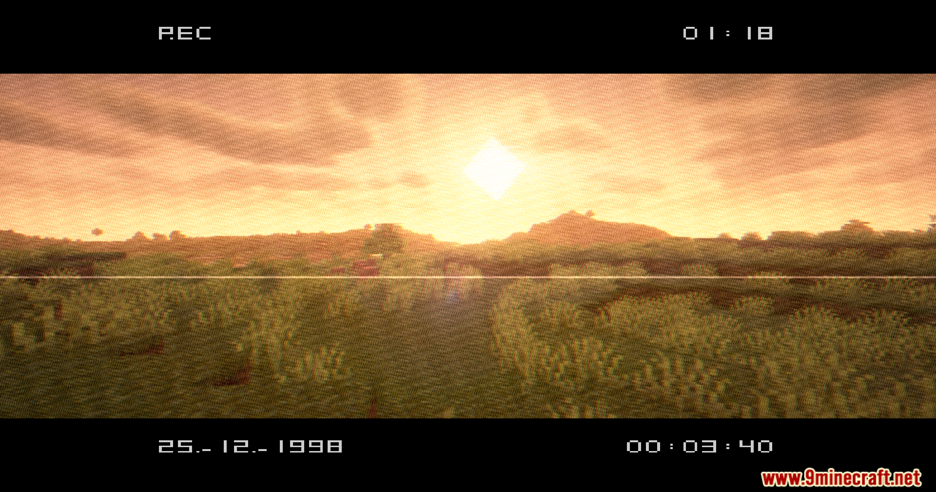 VHS X BSL Shaders Screenshot 1 VHS X BSL Shaders creates a retro camcorder look for the Minecraft landscape