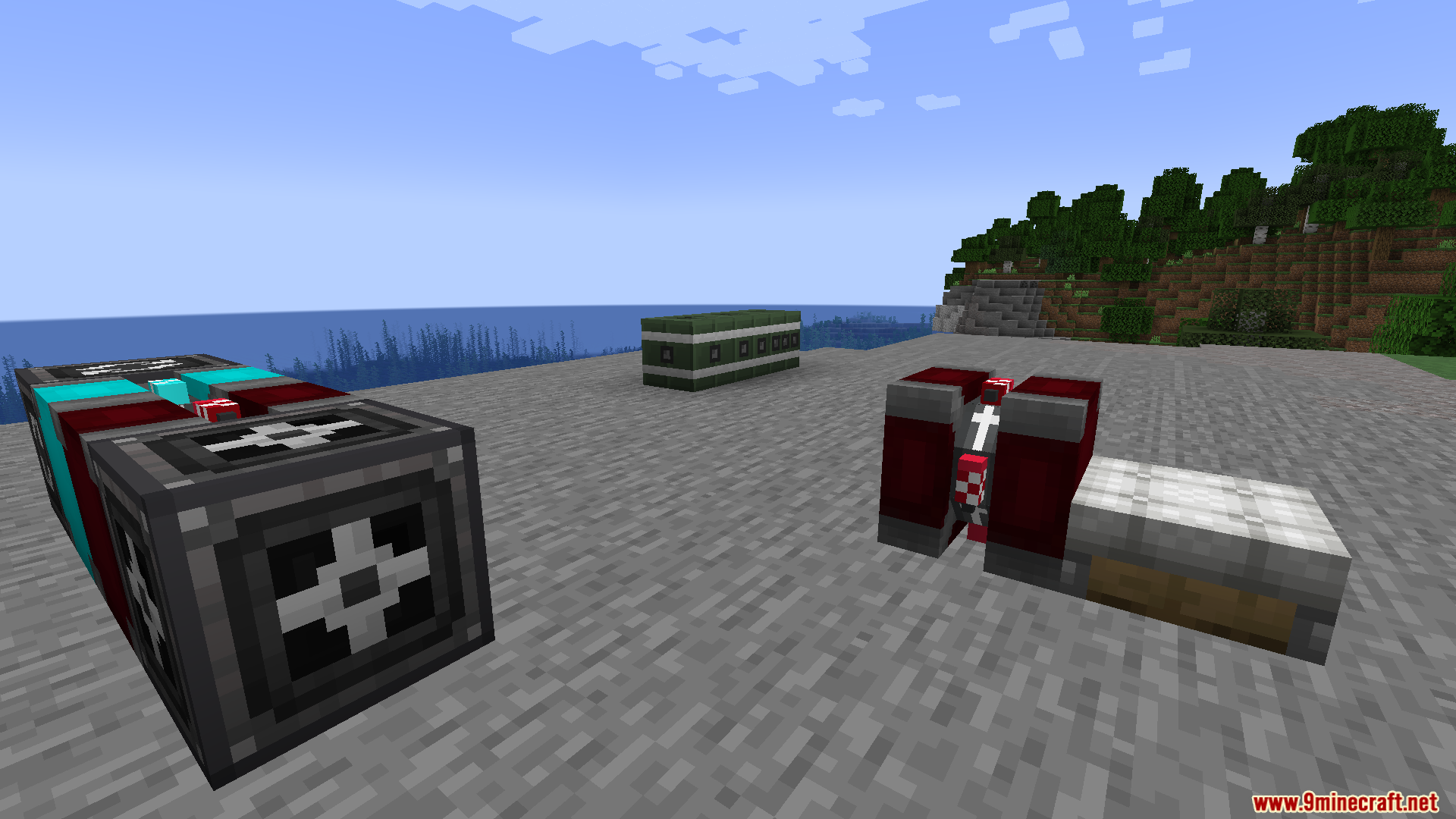 Valkyrien Skies Tournament Reforged Mod Screenshot 12 Close up view of mechanical thrusters and control blocks on stone ground