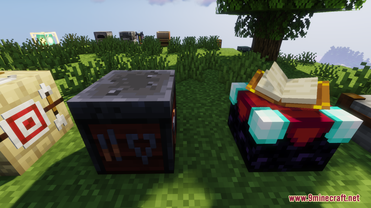 Close up view of smithing and enchanting tables with enhanced 3D model features
