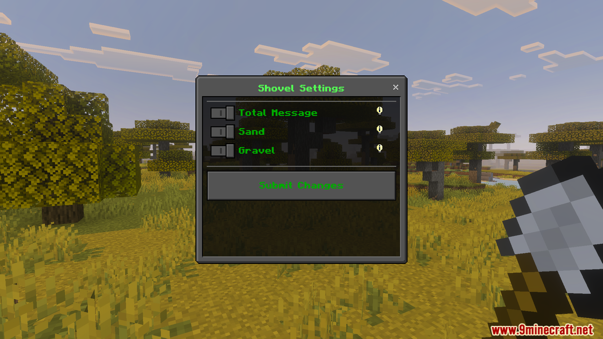 VeinMiner Tree Capitator Addon Screenshot 7 The Shovel Settings configuration menu for the VeinMiner Tree Capitator Addon interface