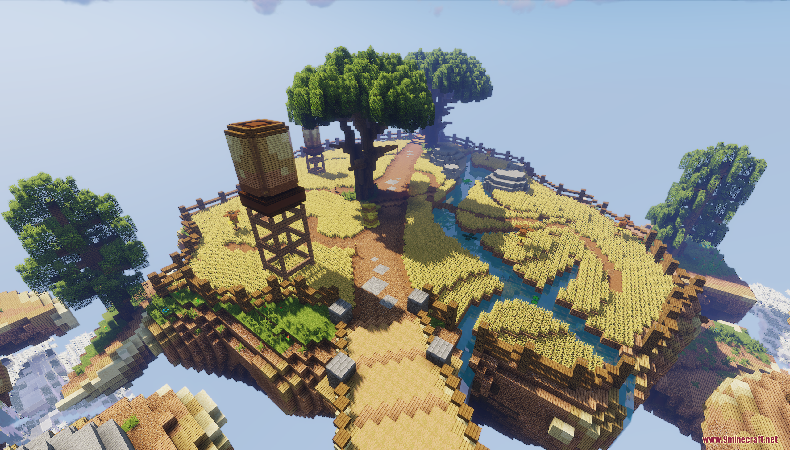 Overview of the floating island terrain in the Veyra Fields Map