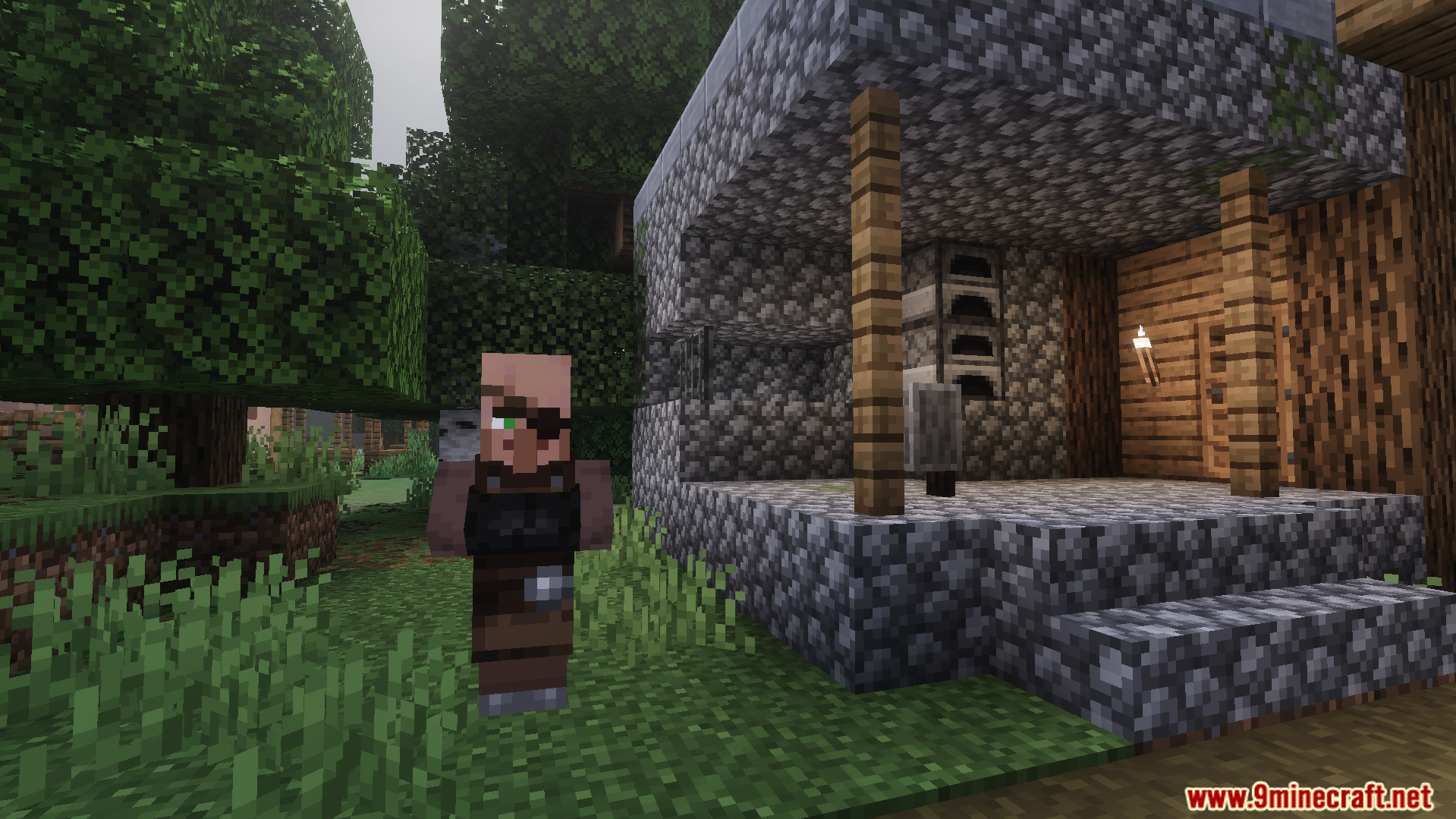 Vibrant Legacy Uncanny Rewrite Shader Screenshot 3 Vibrant Legacy Uncanny Rewrite Shader creates a dark spooky atmosphere for this villager