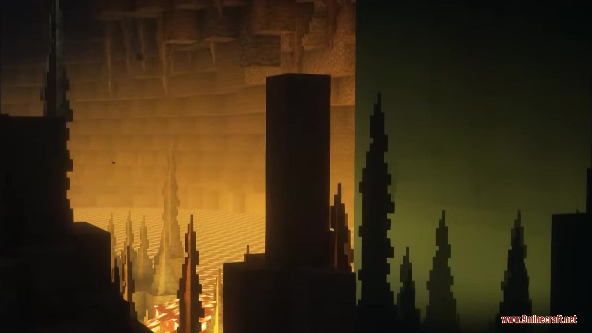 Vintage Resource Pack Screenshot 8 Jagged stone formations fill a dark cavern with a mysterious yellow glow