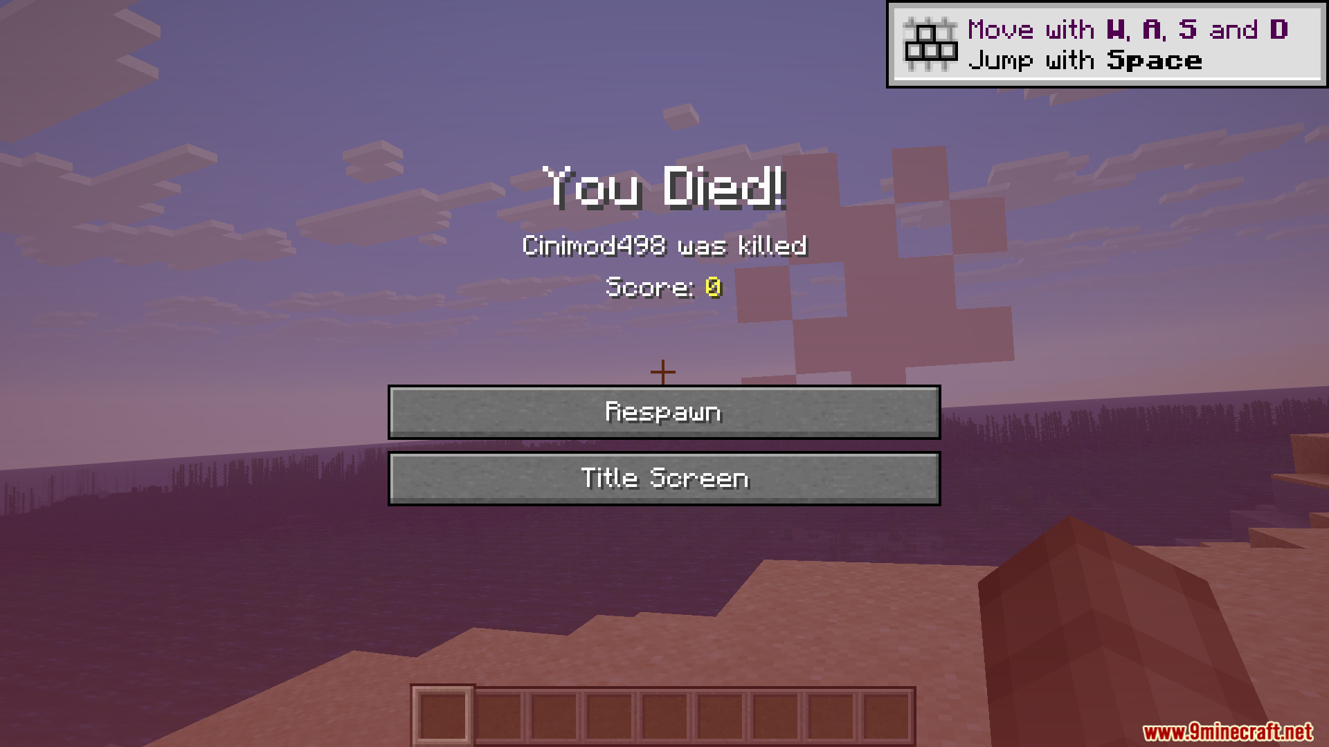 Wither Death Sounds Mod Screenshot 2 A player views the red death screen after being killed in the game