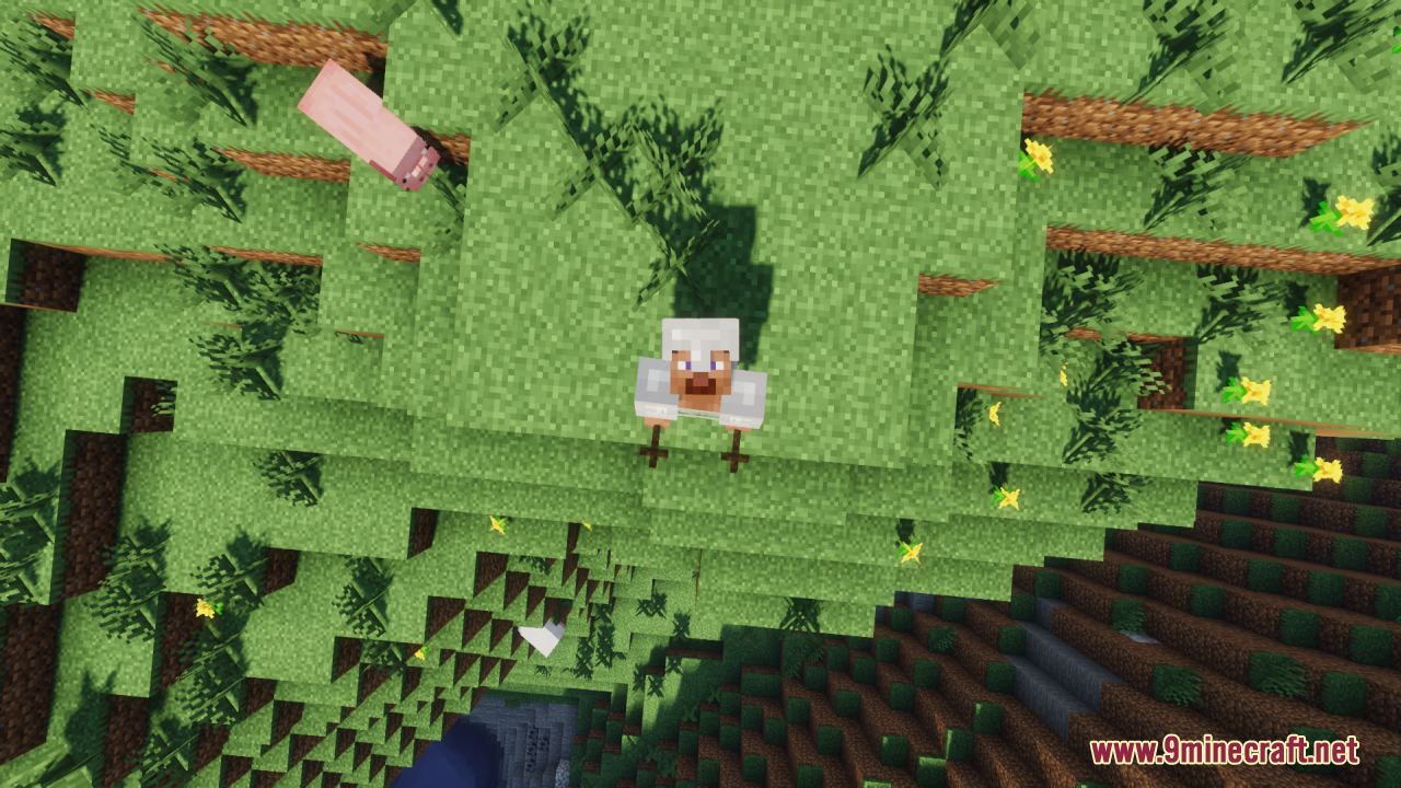 Wood Totem Cross Resource Pack Screenshot 11 A player character holding two wooden crosses while standing on a grassy cliff