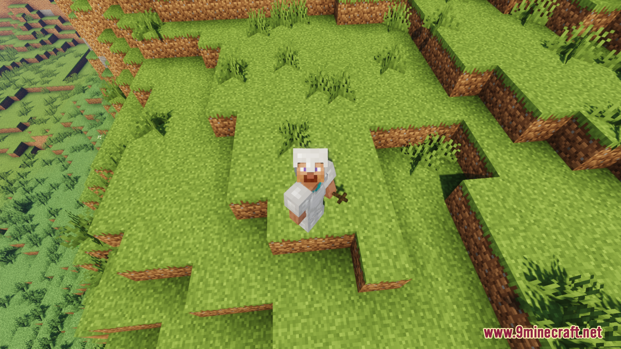 Wood Totem Cross Resource Pack Screenshot 2 Top down view of a player in iron armor holding a wooden cross