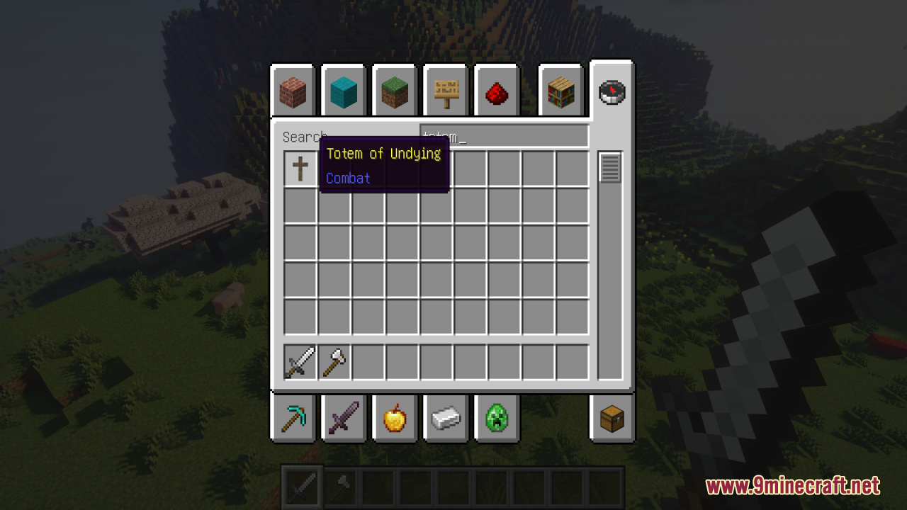 Wood Totem Cross Resource Pack Screenshot 5 Minecraft inventory menu showing a wooden cross replacing the standard Totem of Undying