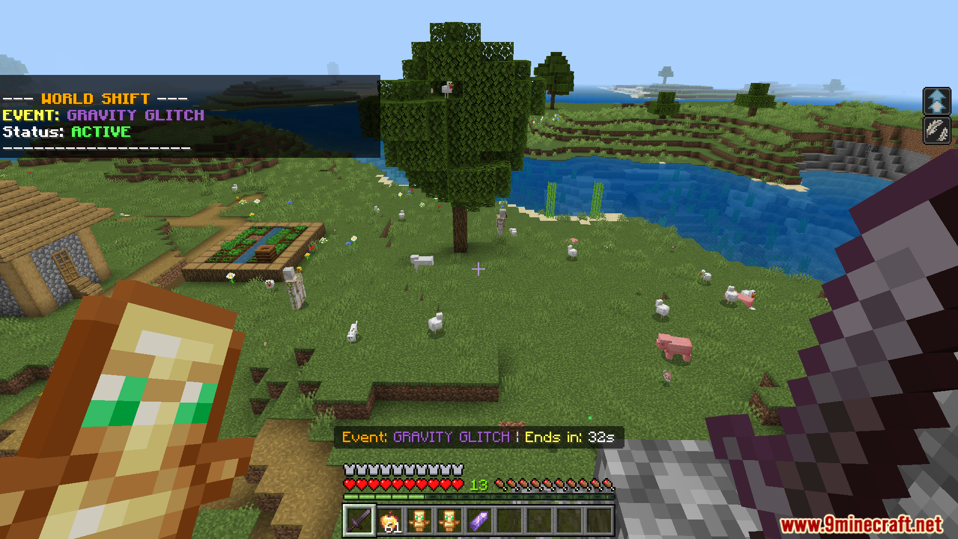 World Shift Dynamic Events Addon showing floating animals during a Gravity Glitch event