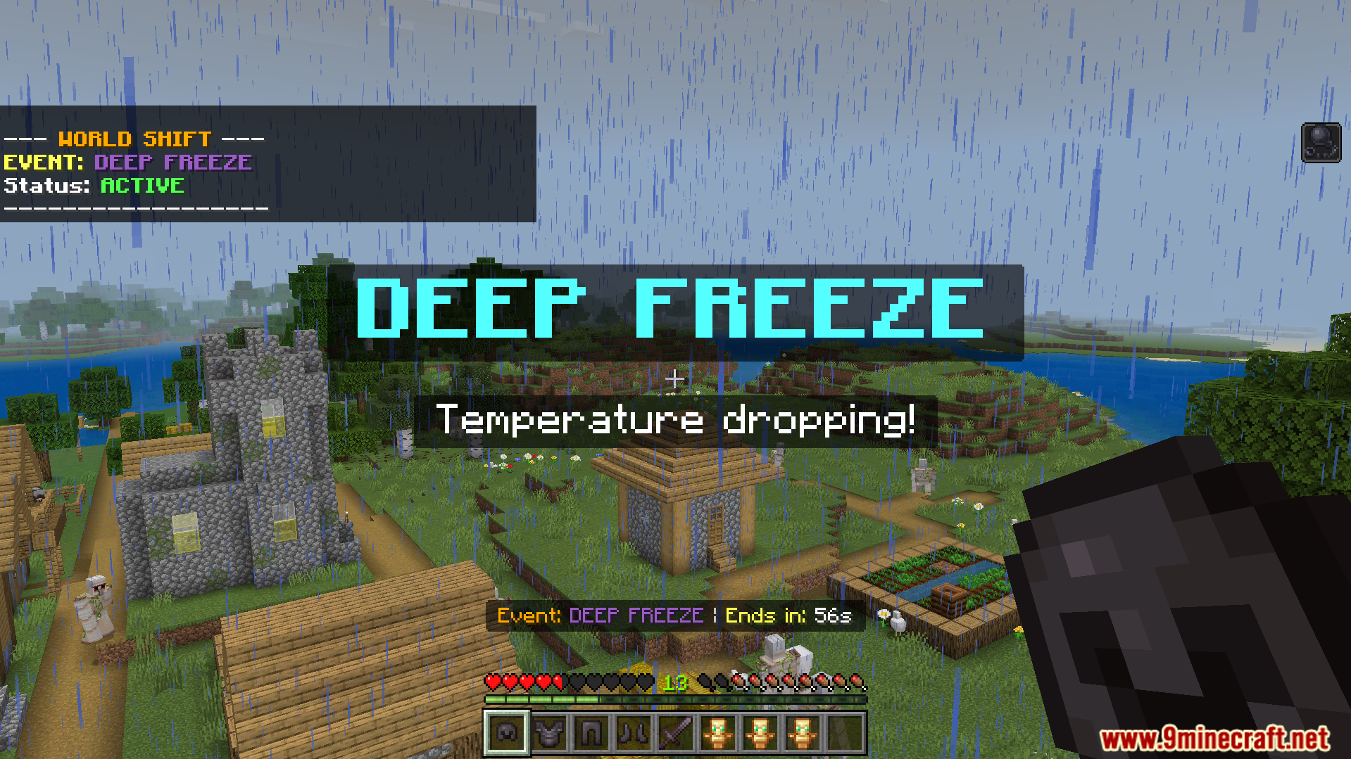 World Shift Dynamic Events Addon showing a Deep Freeze event in the rain