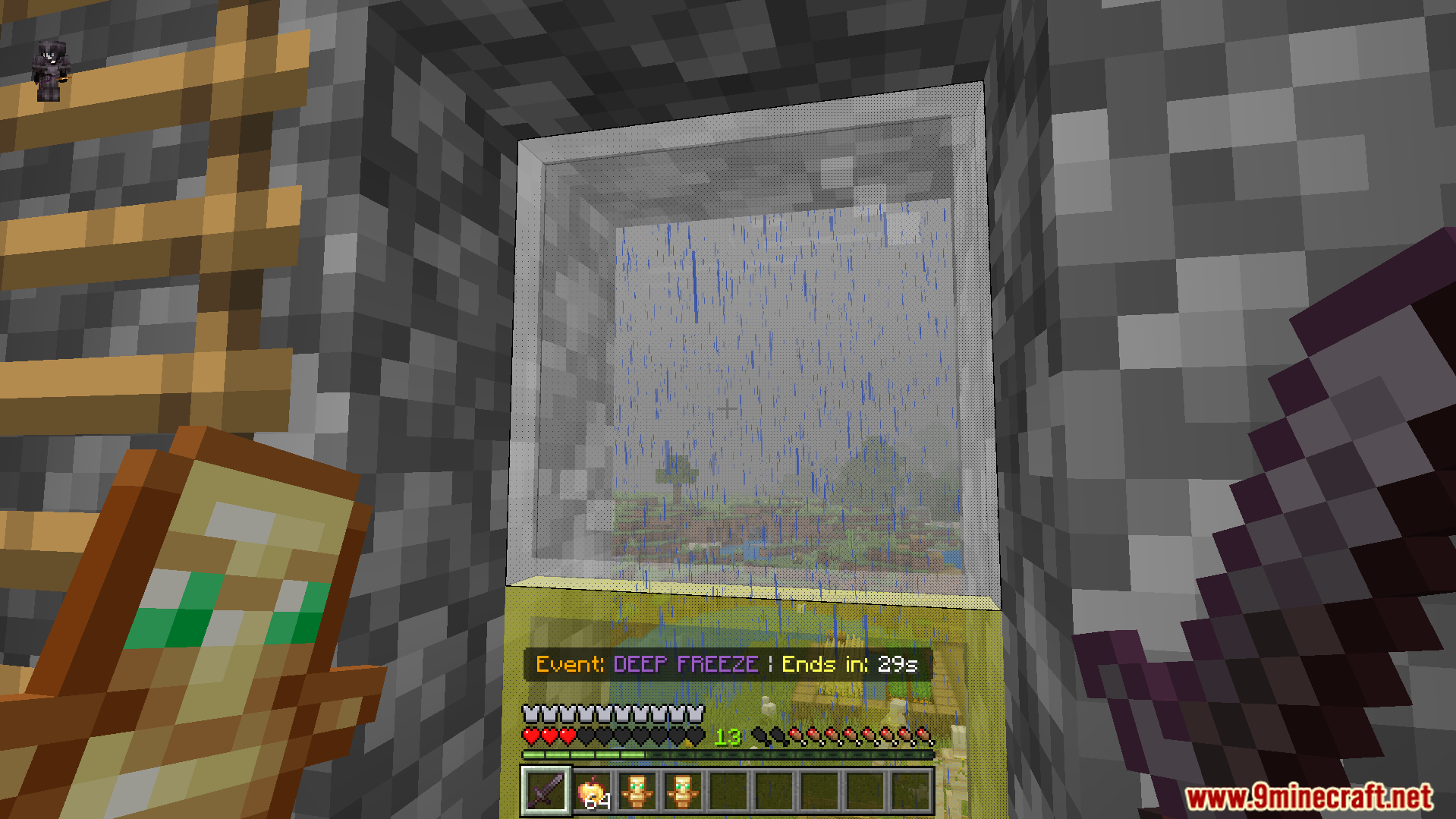 World Shift Dynamic Events Addon showing a deep freeze event through a glass window