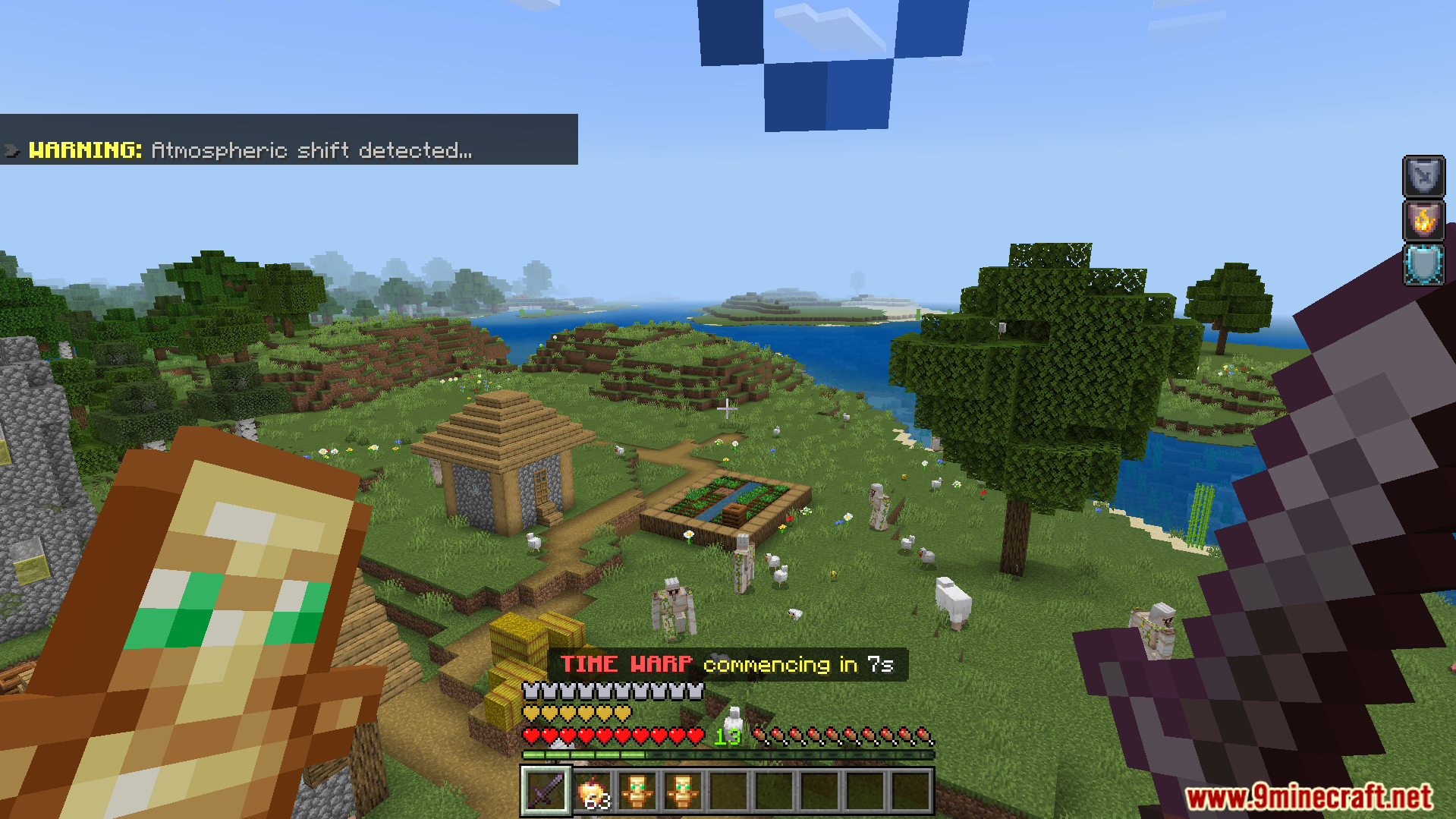 Player overlooking a village as a time warp event is about to start