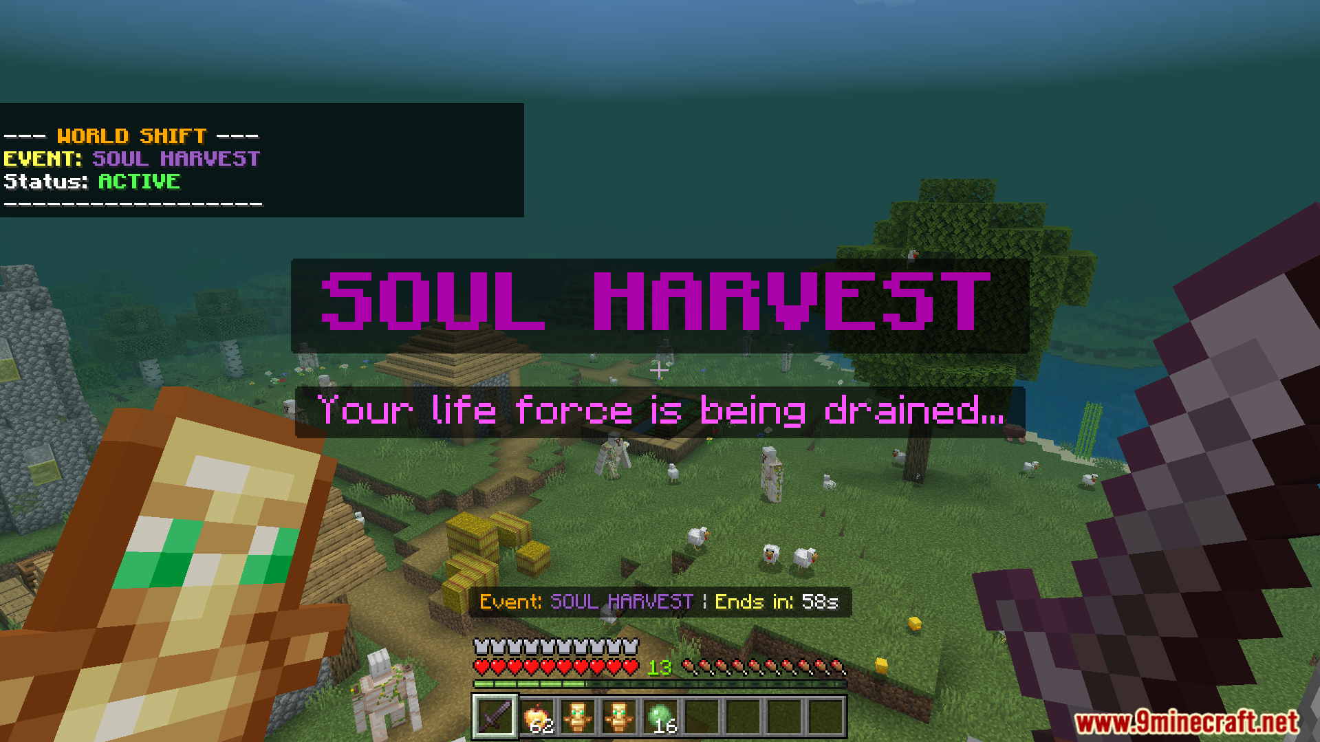 Minecraft player facing a soul harvest event that drains their life force energy