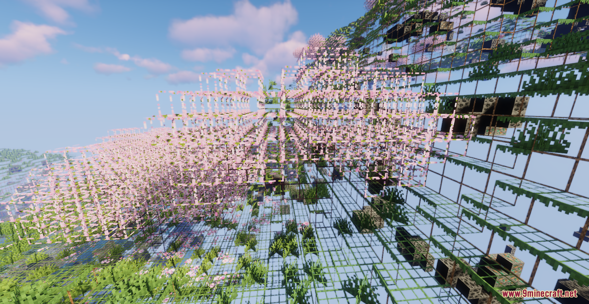 X-Ray Pluss Resource Pack Screenshot 1 Transparent ground textures reveal hidden pink blocks and underground structures in Minecraft
