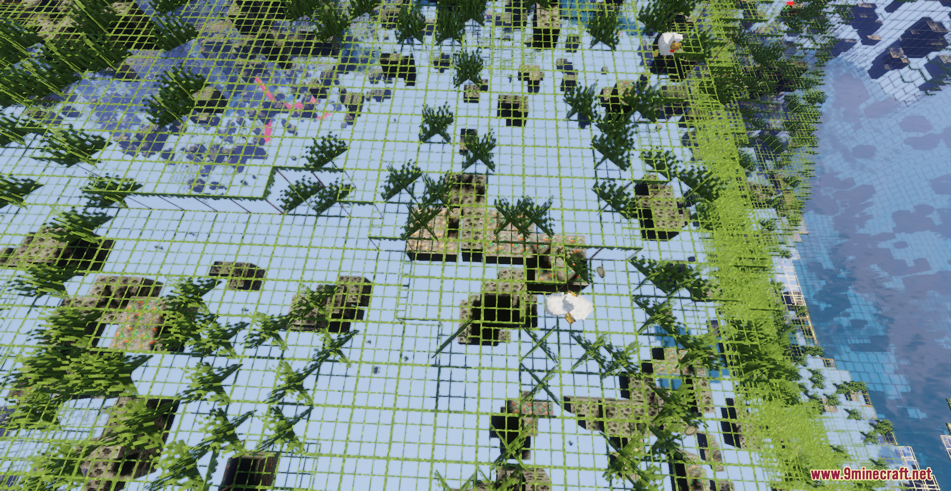 X-Ray Pluss Resource Pack Screenshot 10 Aerial view of transparent terrain showing underground structures and valuable resources