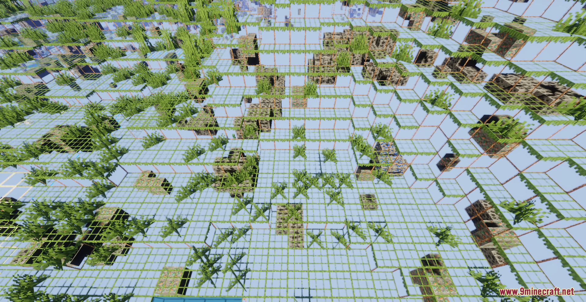 X-Ray Pluss Resource Pack Screenshot 13 Transparent ground blocks revealing hidden underground structures and vegetation in Minecraft world