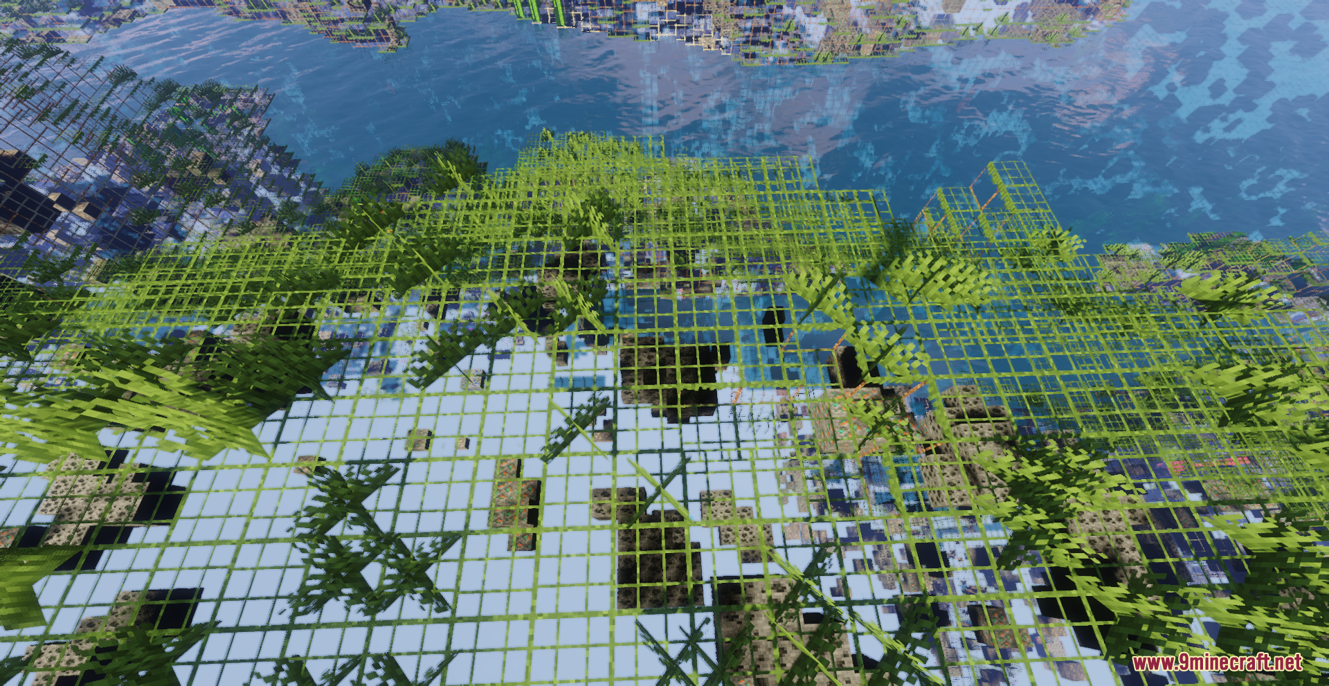 X-Ray Pluss Resource Pack Screenshot 3 Aerial view of transparent ground revealing hidden ores and subterranean structures