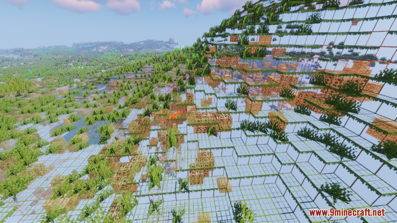 A hillside view showing transparent blocks and hidden resources in the ground