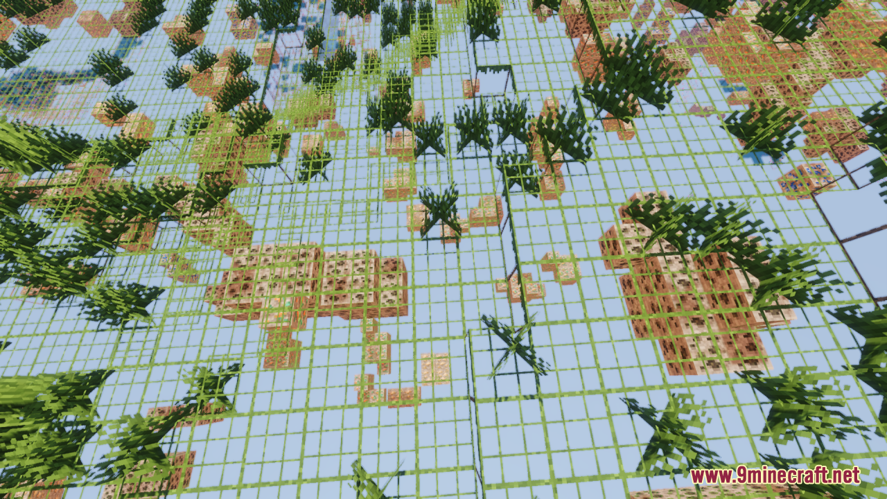 Top down view of transparent blocks revealing hidden ores in a grid pattern
