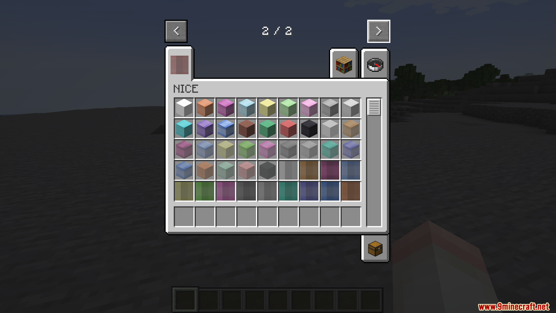 Creative mode inventory displaying various colored glass blocks for decoration