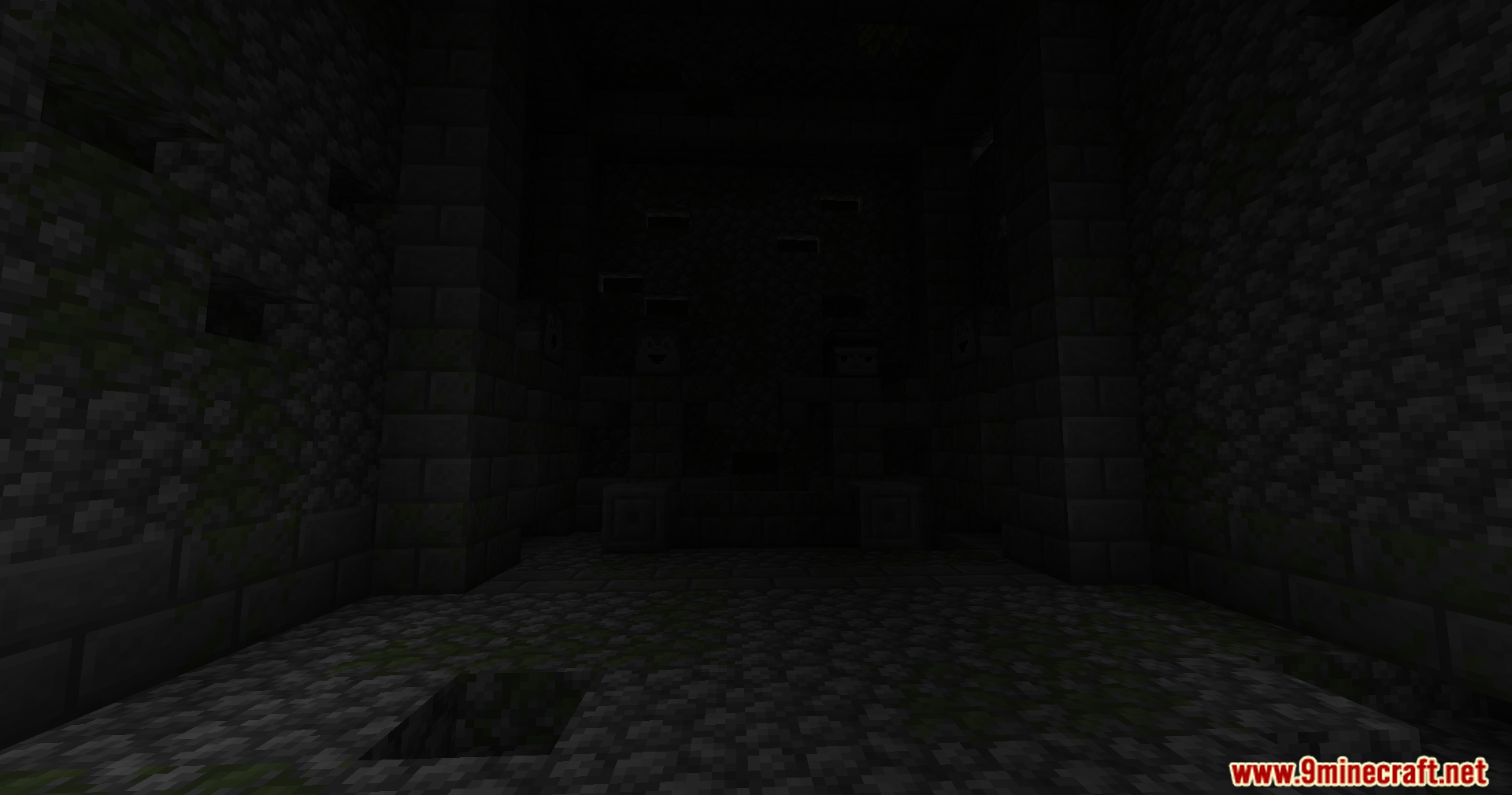 YUNG's Better Jungle Temples Mod Screenshot 5 A dark stone chamber with cobblestone flooring and a small floor hole
