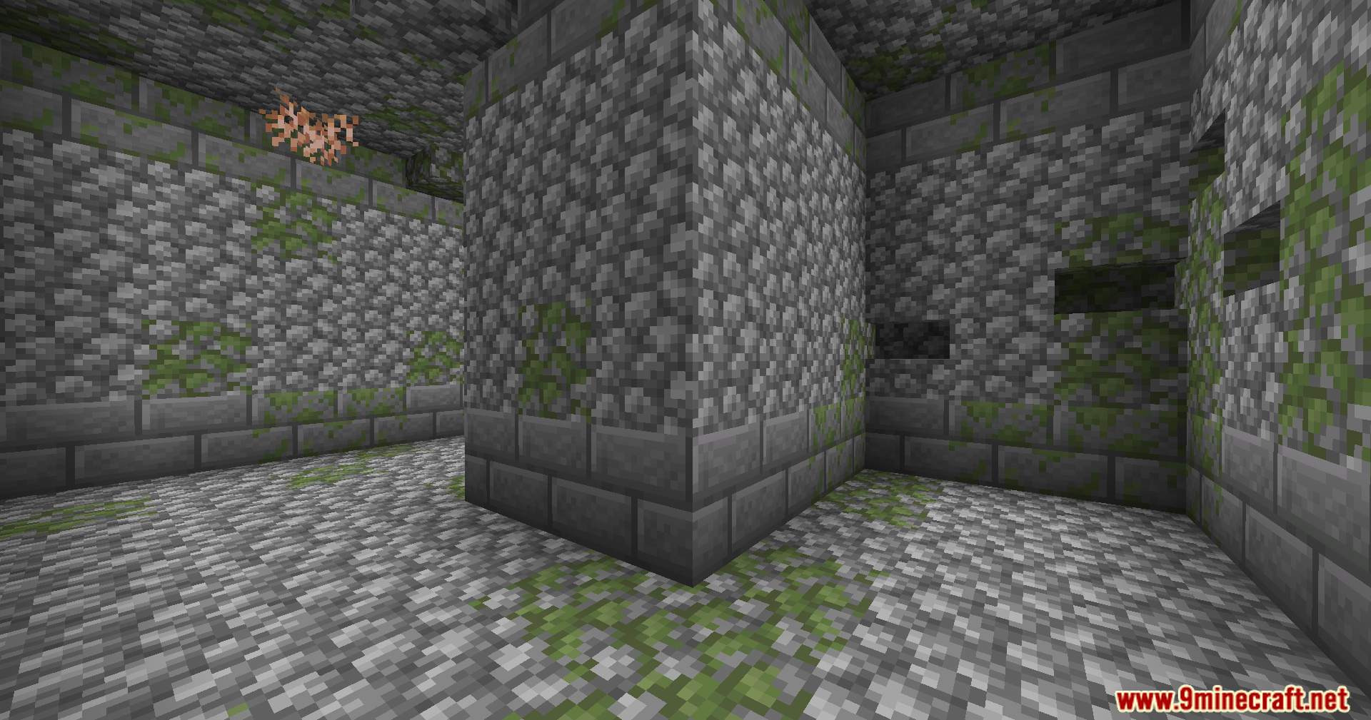 YUNG's Better Jungle Temples Mod Screenshot 8 A well lit stone corridor with mossy blocks inside an ancient jungle temple