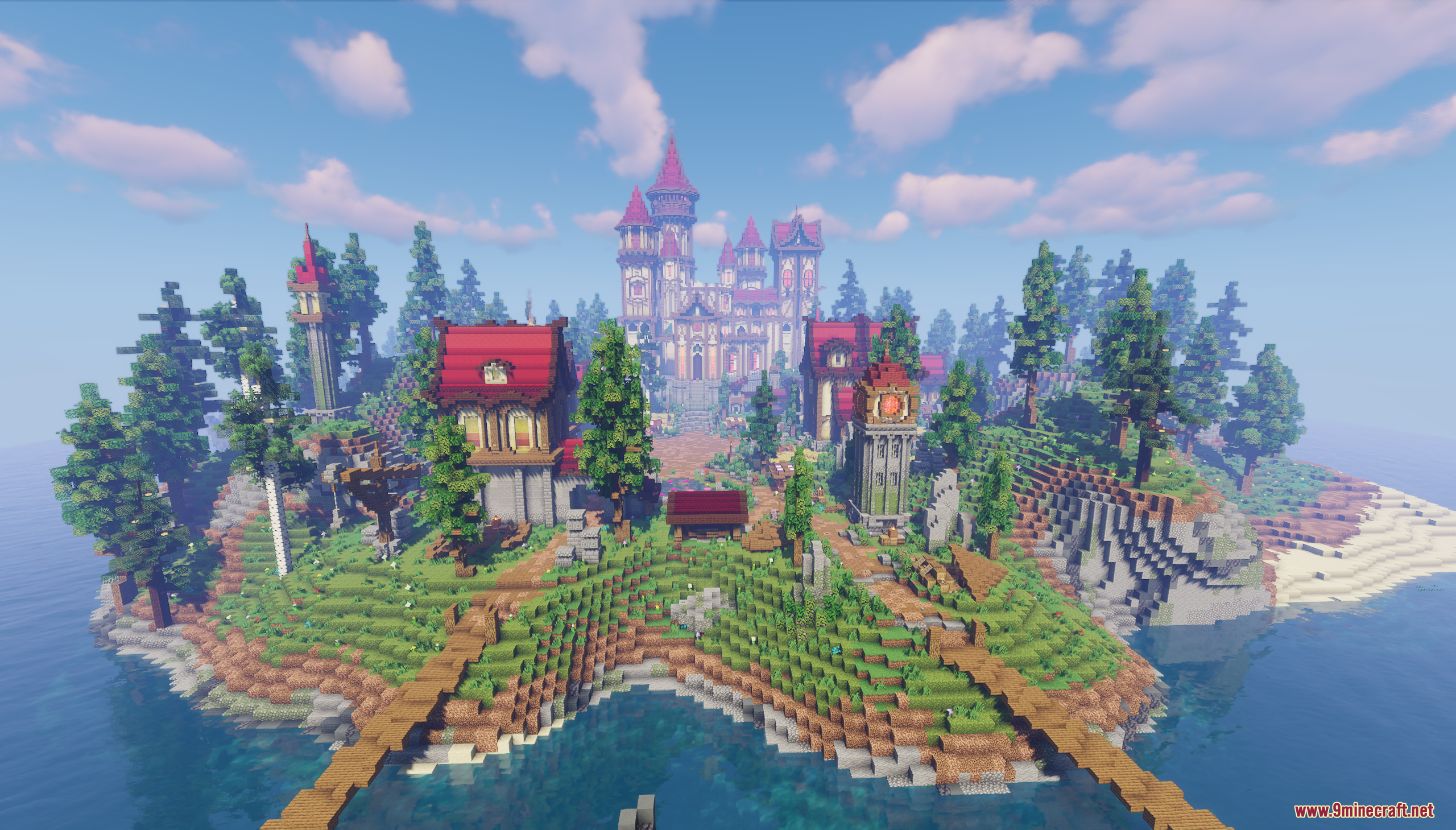 Zarakan Map Screenshot 6 A large medieval castle with red roofs stands on a lush green island