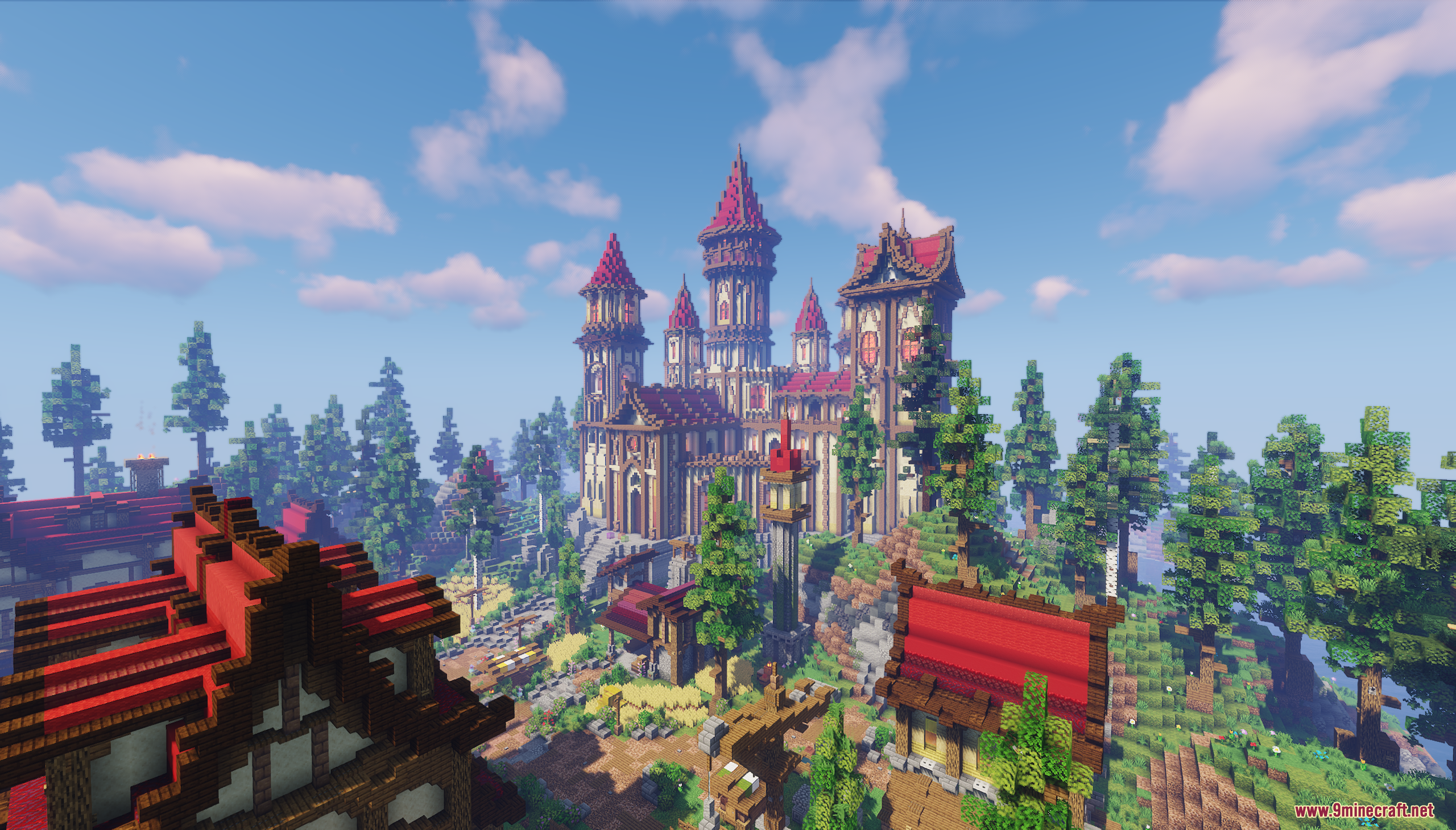Zarakan Map Screenshot 8 A majestic castle with red roofs surrounded by lush green trees and houses