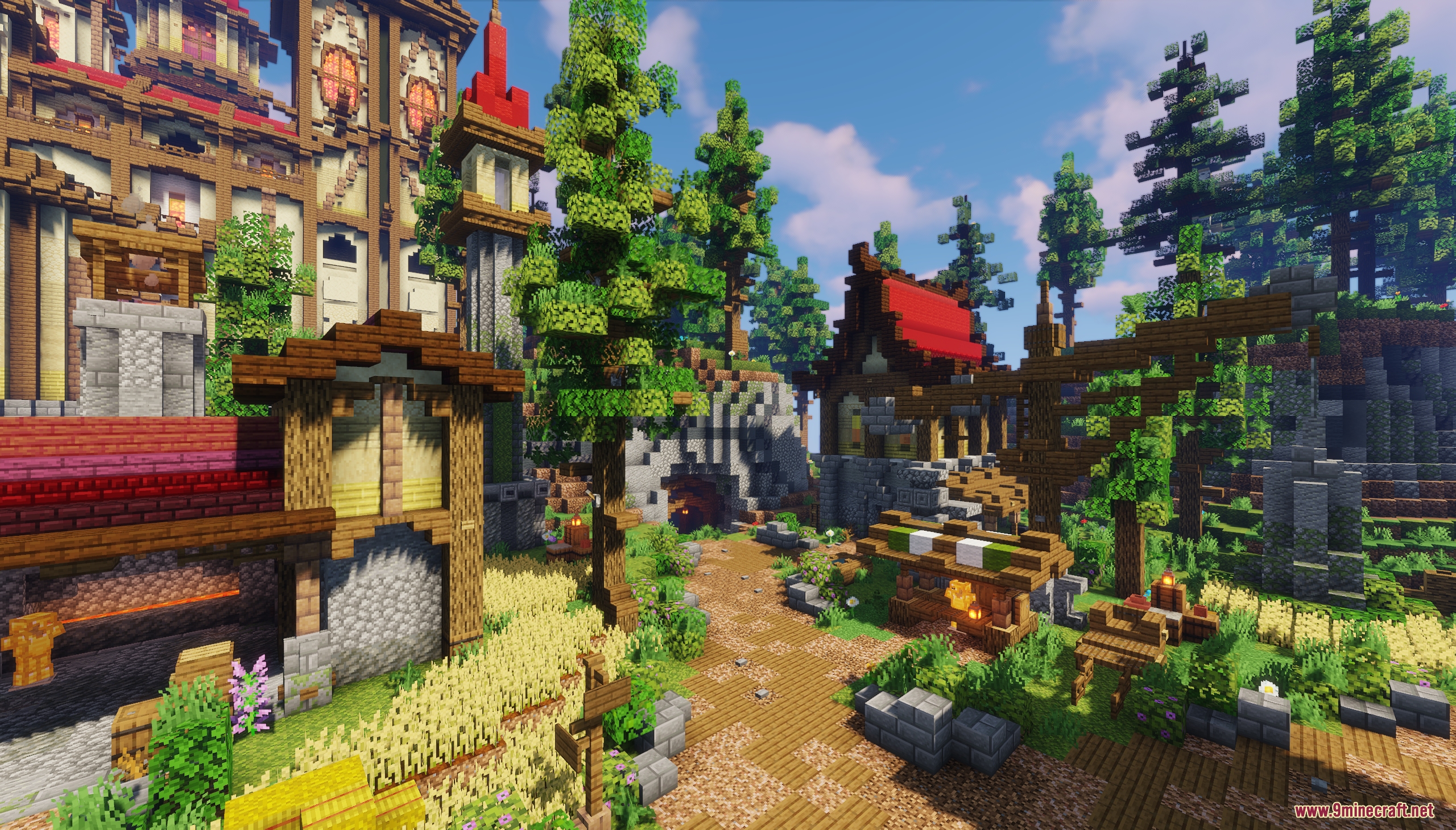 Zarakan Map Screenshot 9 A detailed medieval village street featuring golden wheat fields and tall wooden buildings