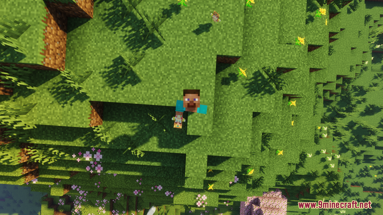 Zelda Totem of Undying Resource Pack Screenshot 10 Top down view of Steve holding a custom character model totem on grass