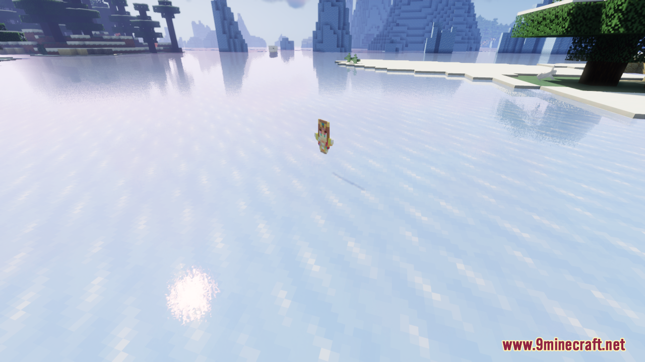 Zelda Totem of Undying Resource Pack Screenshot 3 A Princess Zelda totem floats above a reflective frozen ocean in Minecraft