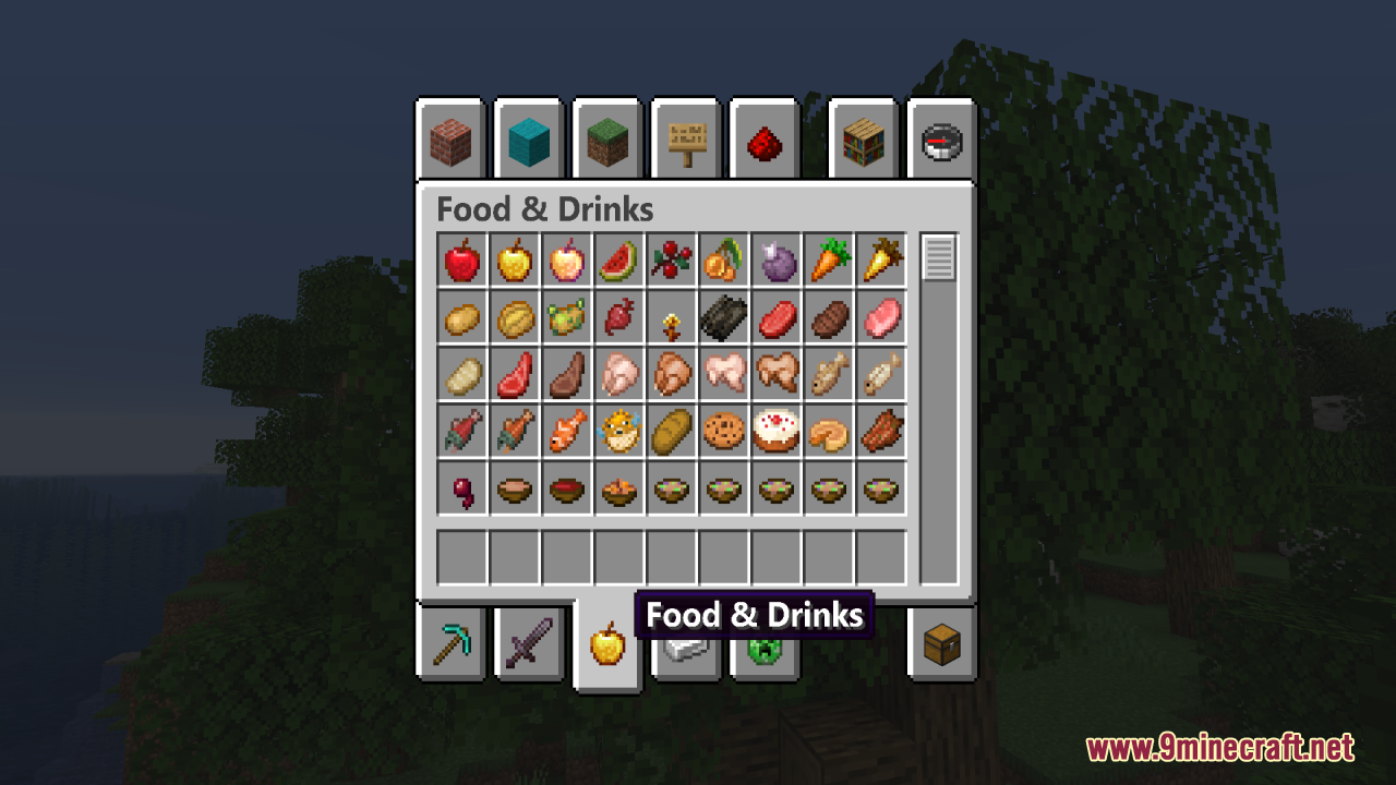 Zero Particles Resource Pack Screenshot 11 Minecraft creative inventory menu showing food and drinks with a clean font style