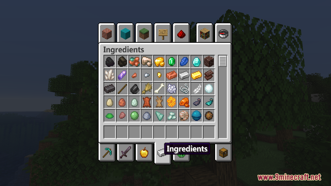 Zero Particles Resource Pack Screenshot 12 Minecraft creative inventory menu showing crafting ingredients with a neat font style