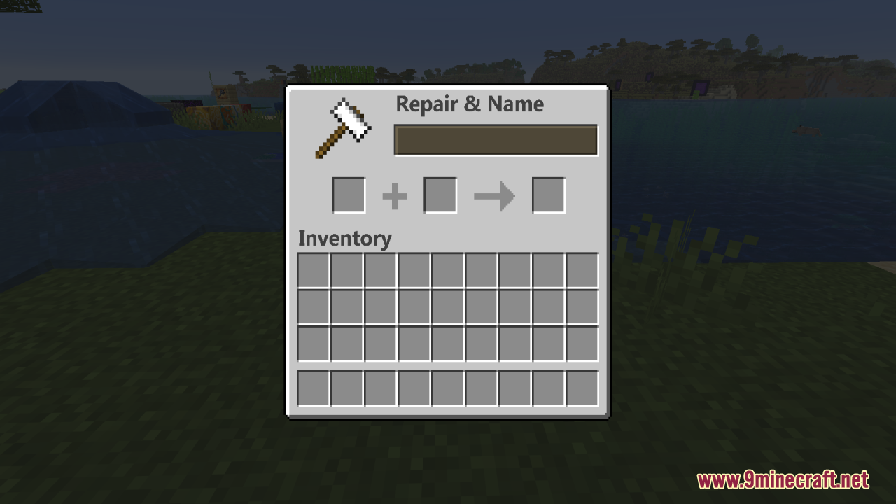 Zero Particles Resource Pack Screenshot 14 Anvil repair and name interface displaying a fresh and neat font style
