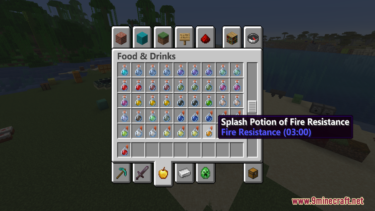 Zero Particles Resource Pack Screenshot 7 The Zero Particles Resource Pack menu showing a splash potion of fire resistance