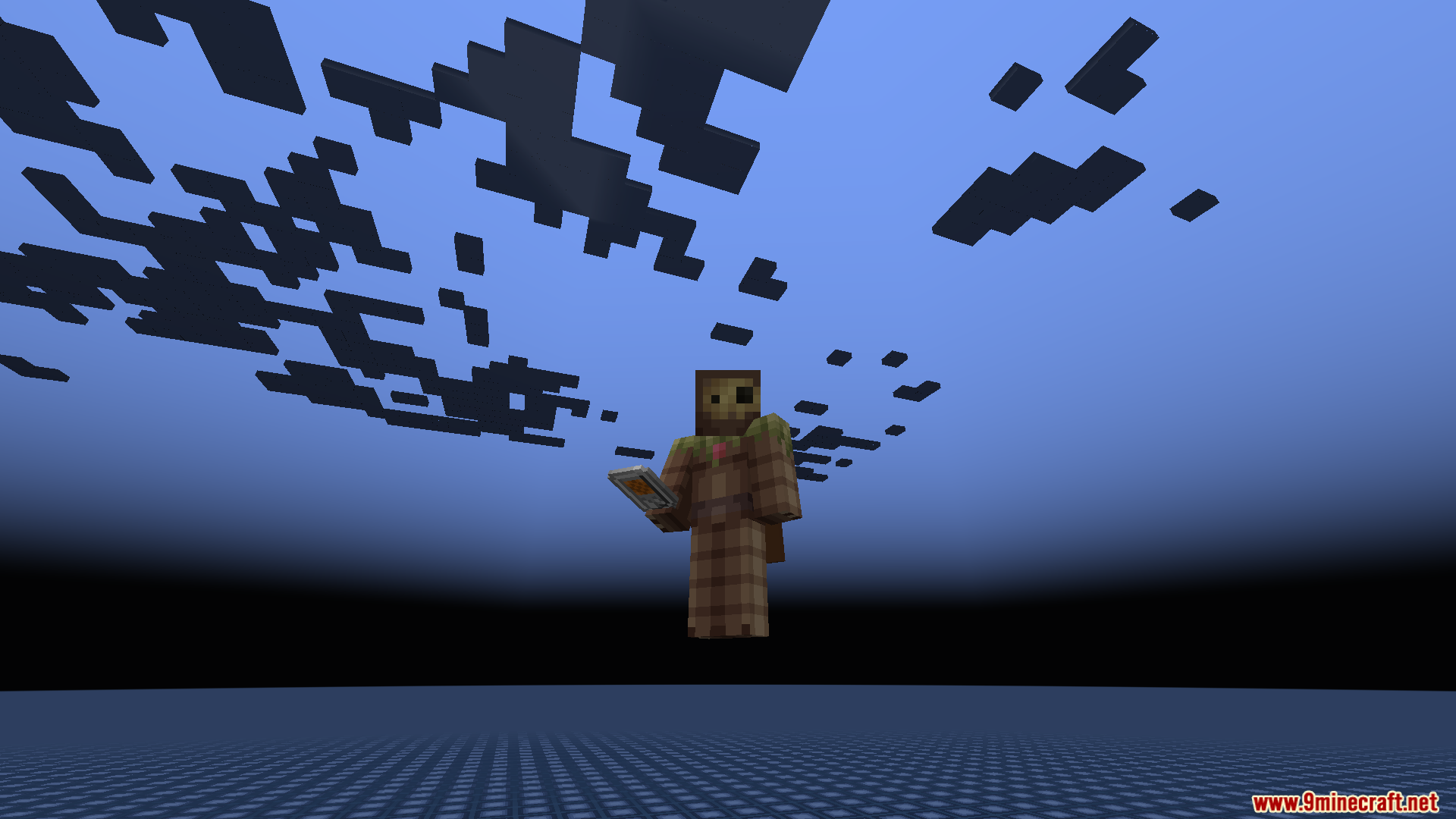 Zhipeiweidu Mod Screenshot 12 A player standing on a grid floor under dark clouds in a private world