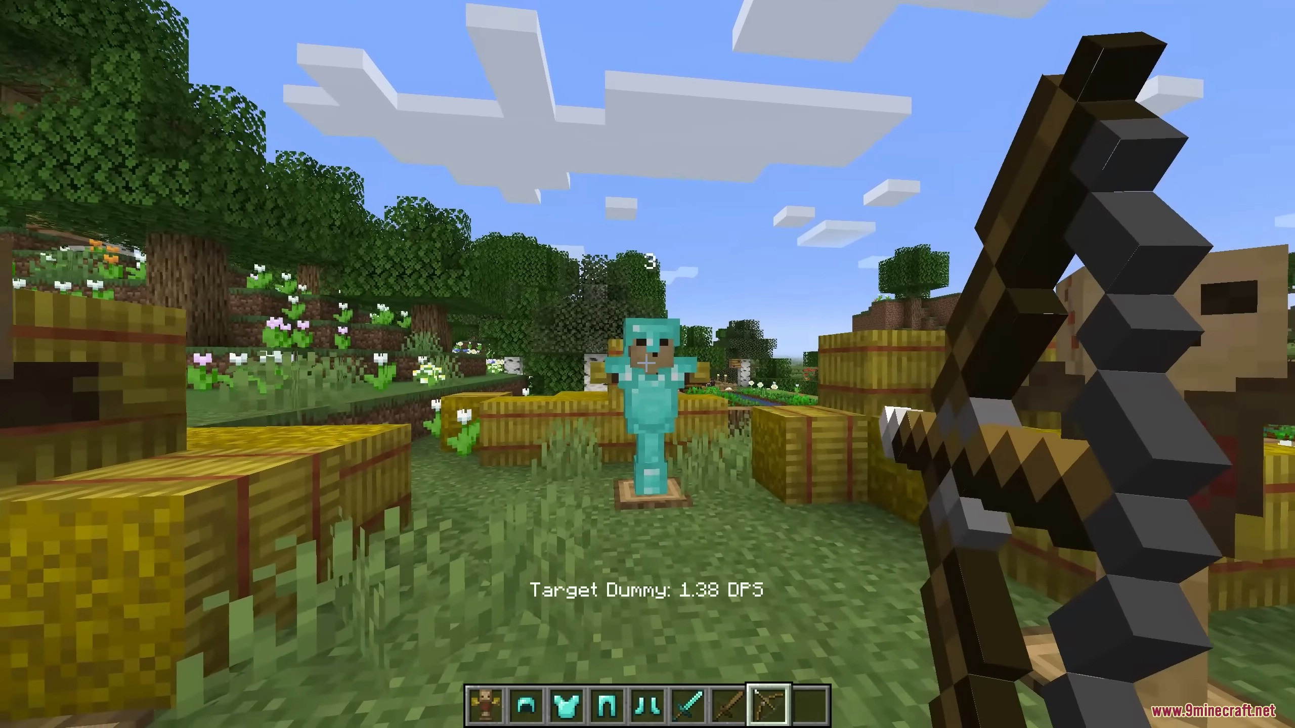 The dummy holding a shield to test how blocking interacts with attacks