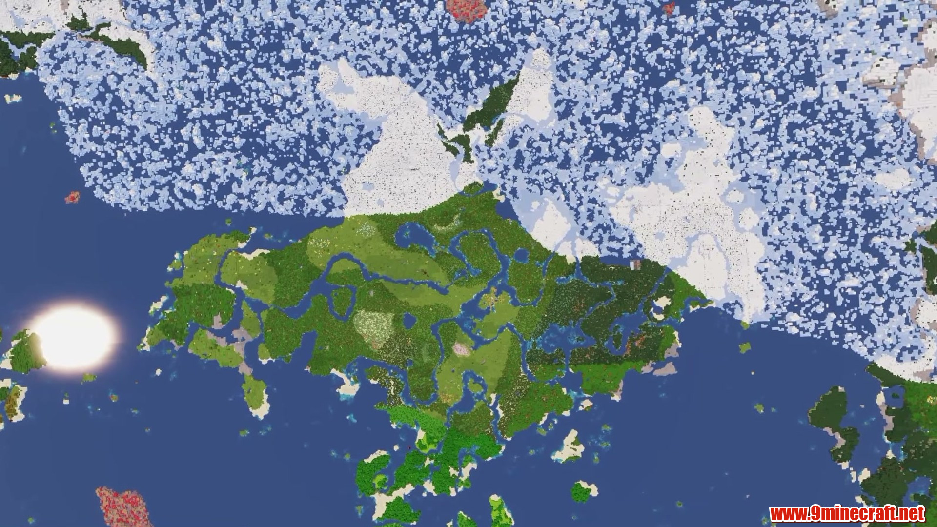Terrain and landmarks in Minecraft seed -2686960127663658295