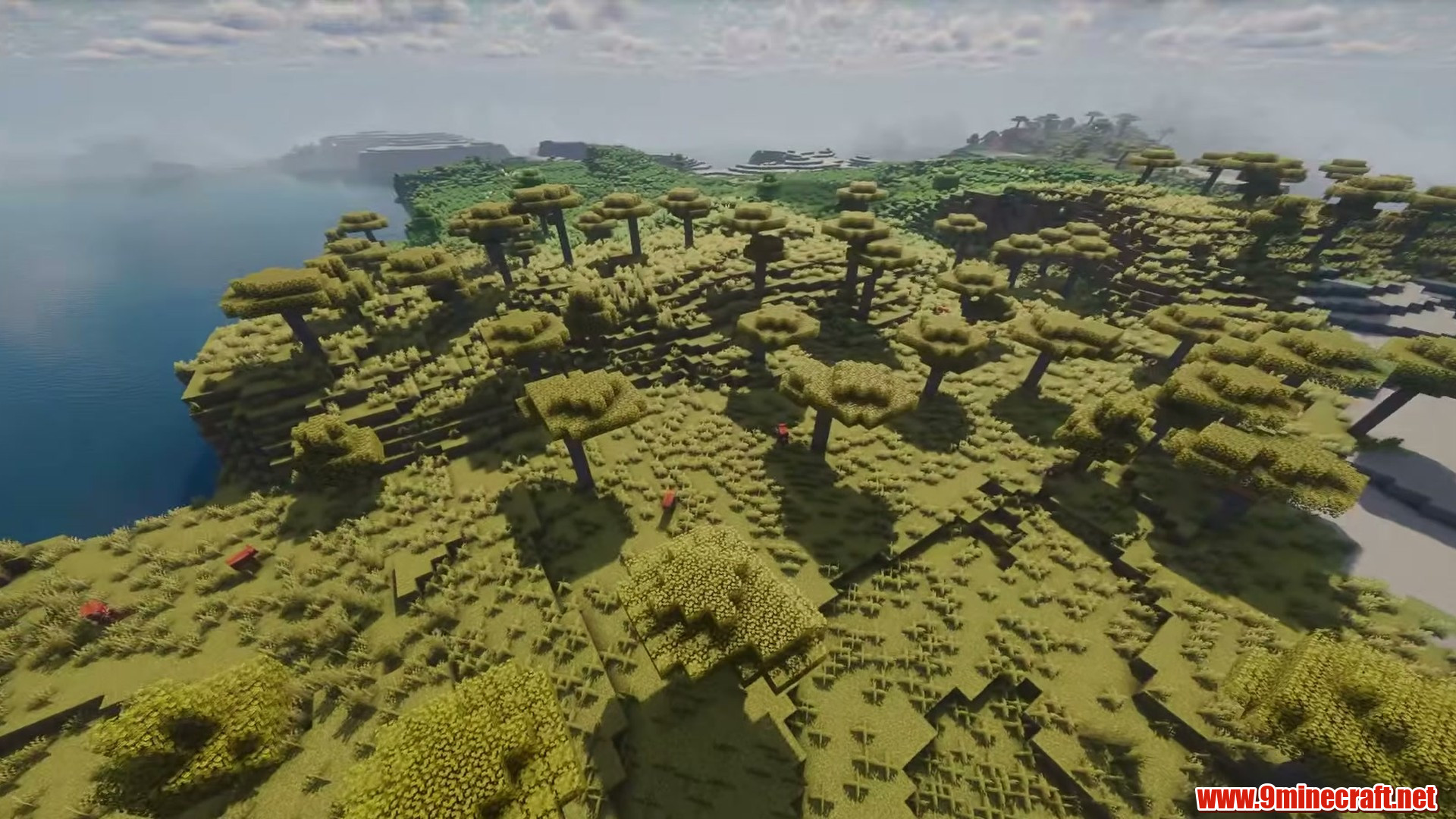 Terrain and landmarks in Minecraft seed 2241113242884256101