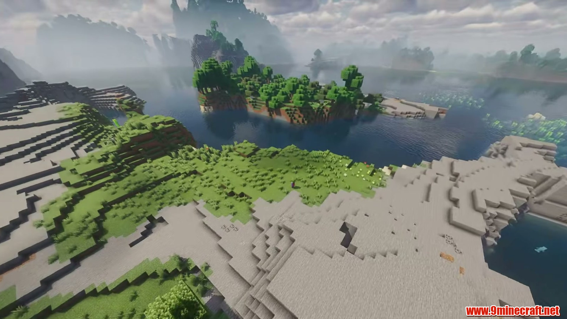 Terrain and landmarks in Minecraft seed 5965883137535823880