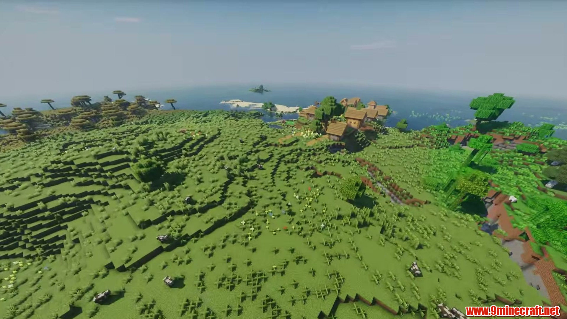 Terrain and landmarks in Minecraft seed 2067636177799515555