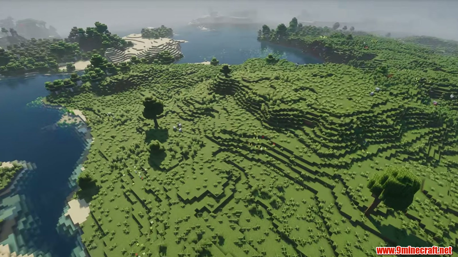 Terrain and landmarks in Minecraft seed 2334339037213761187