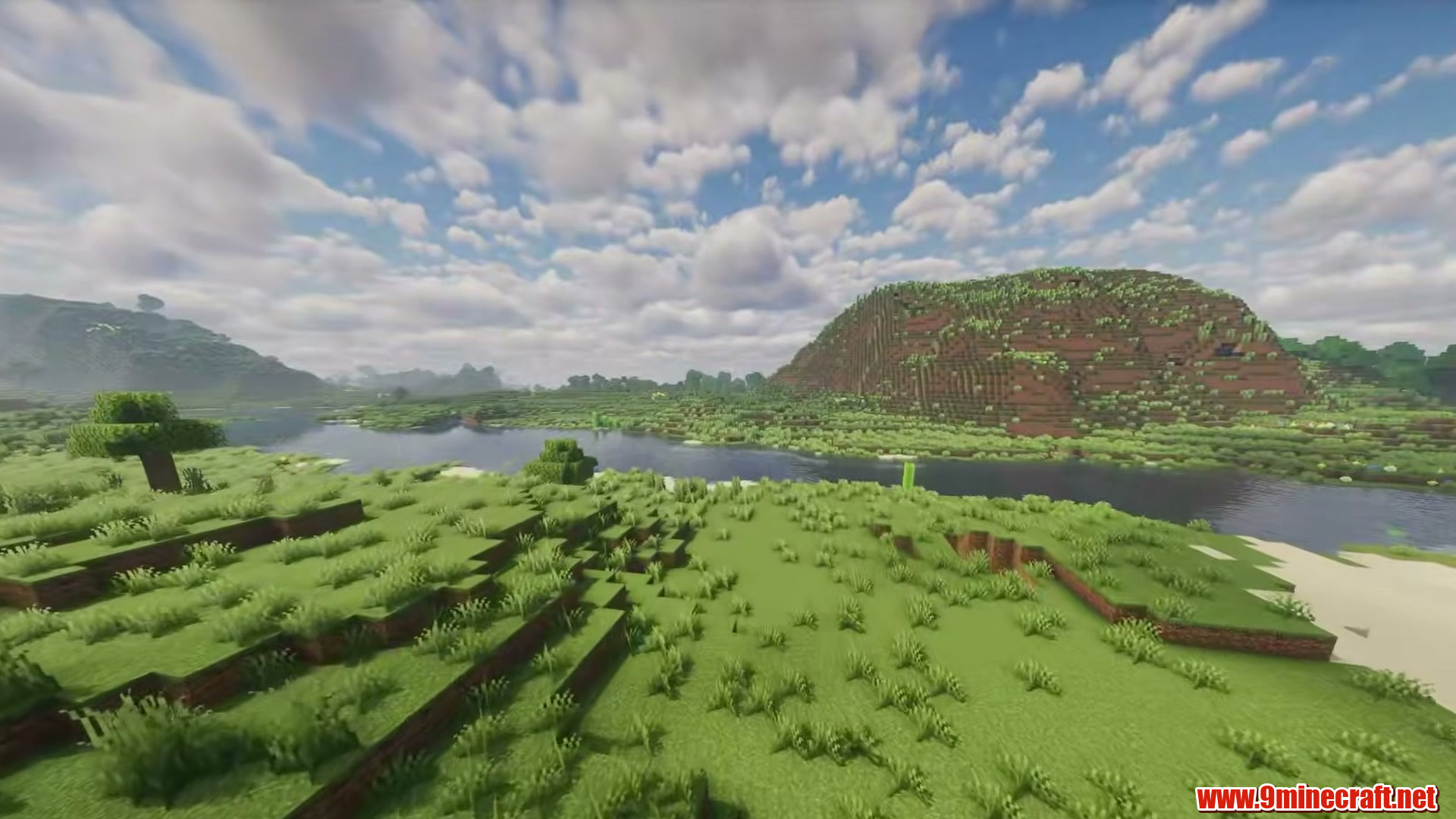 Terrain and landmarks in Minecraft seed -7996059227292205371