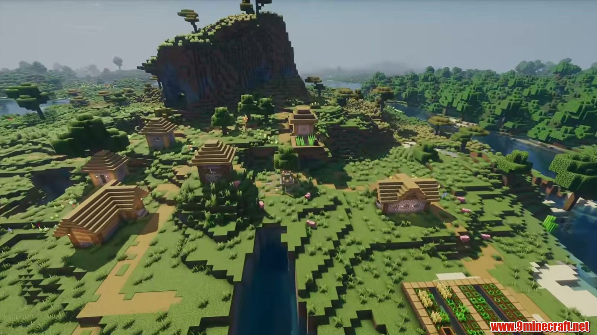 Terrain and landmarks in Minecraft seed 6946001307207888087