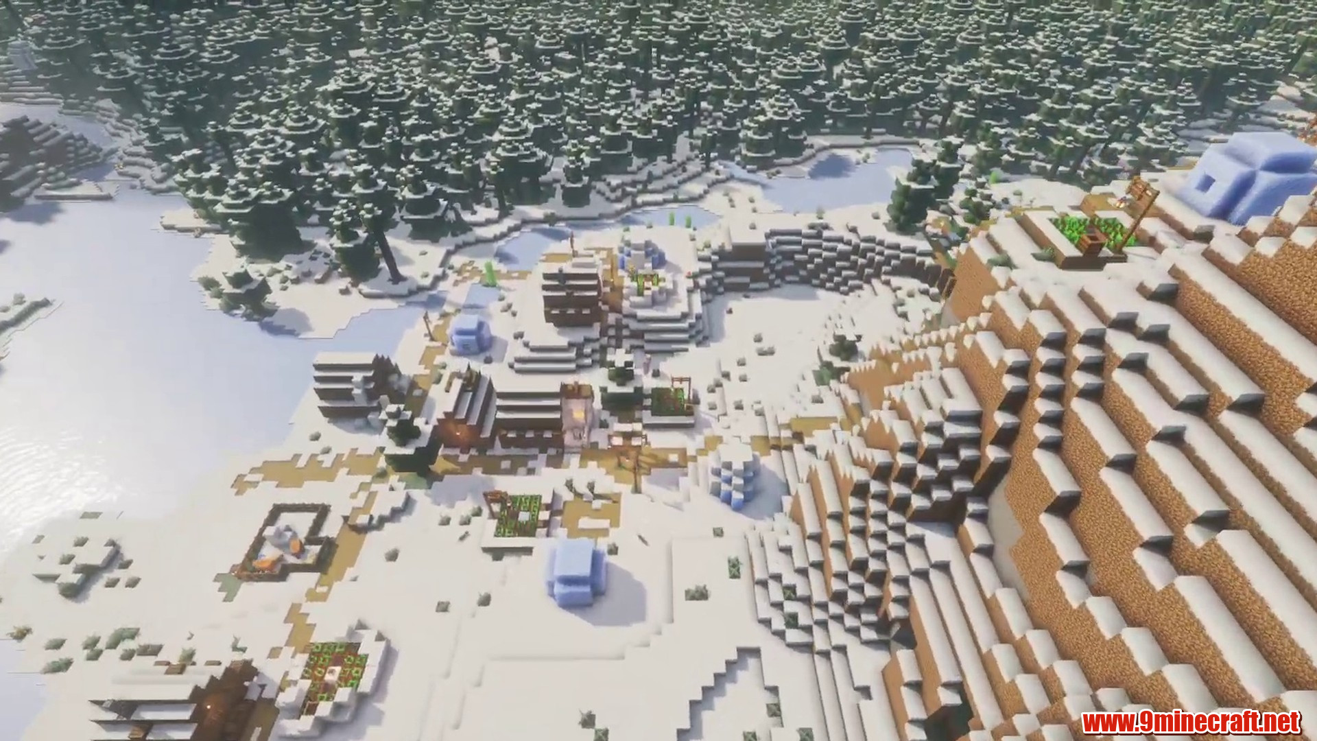 Snowy plains and village in Minecraft seed 5649313989330877219