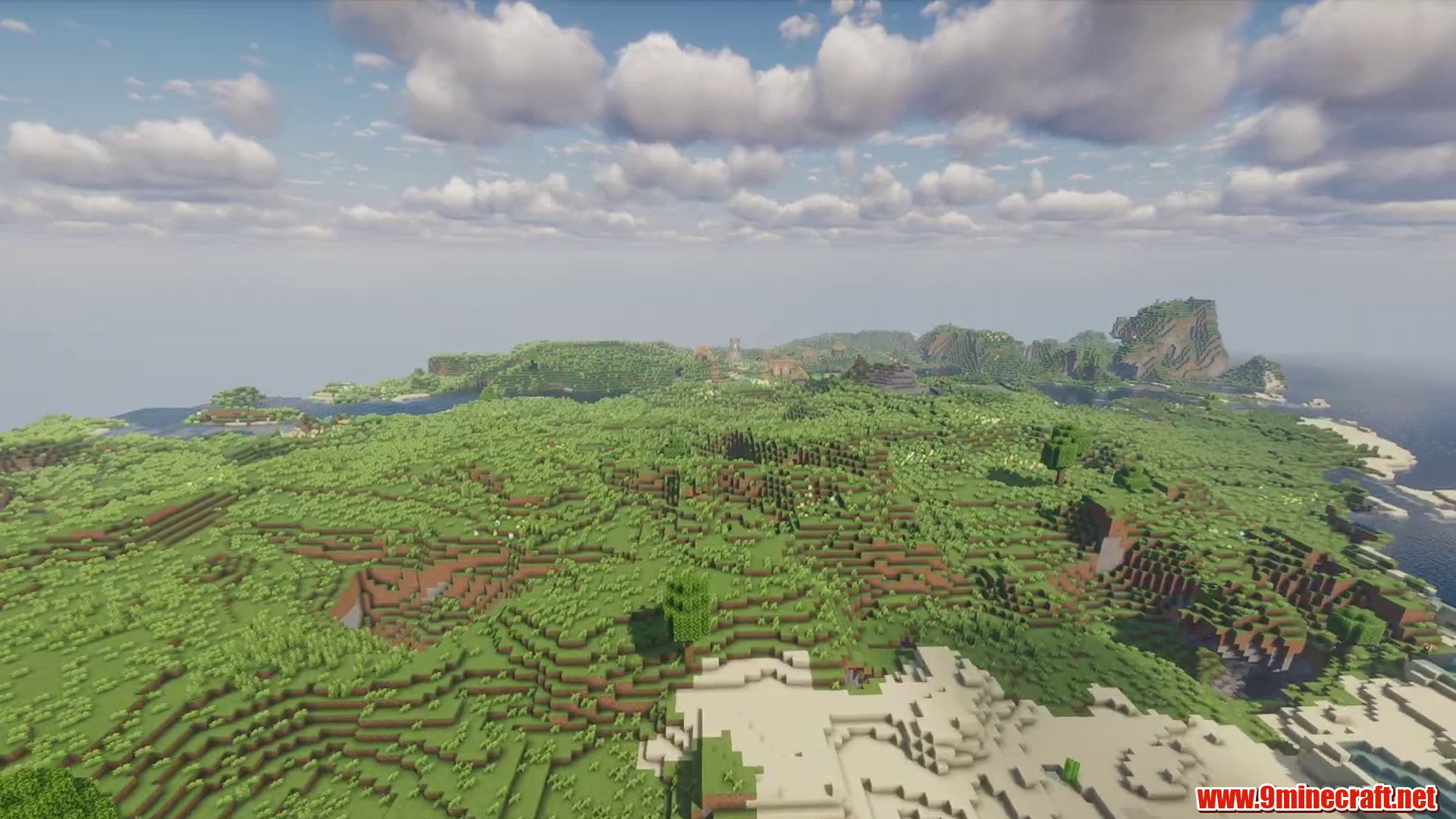 Wide green building terrain bordered by rivers and hills