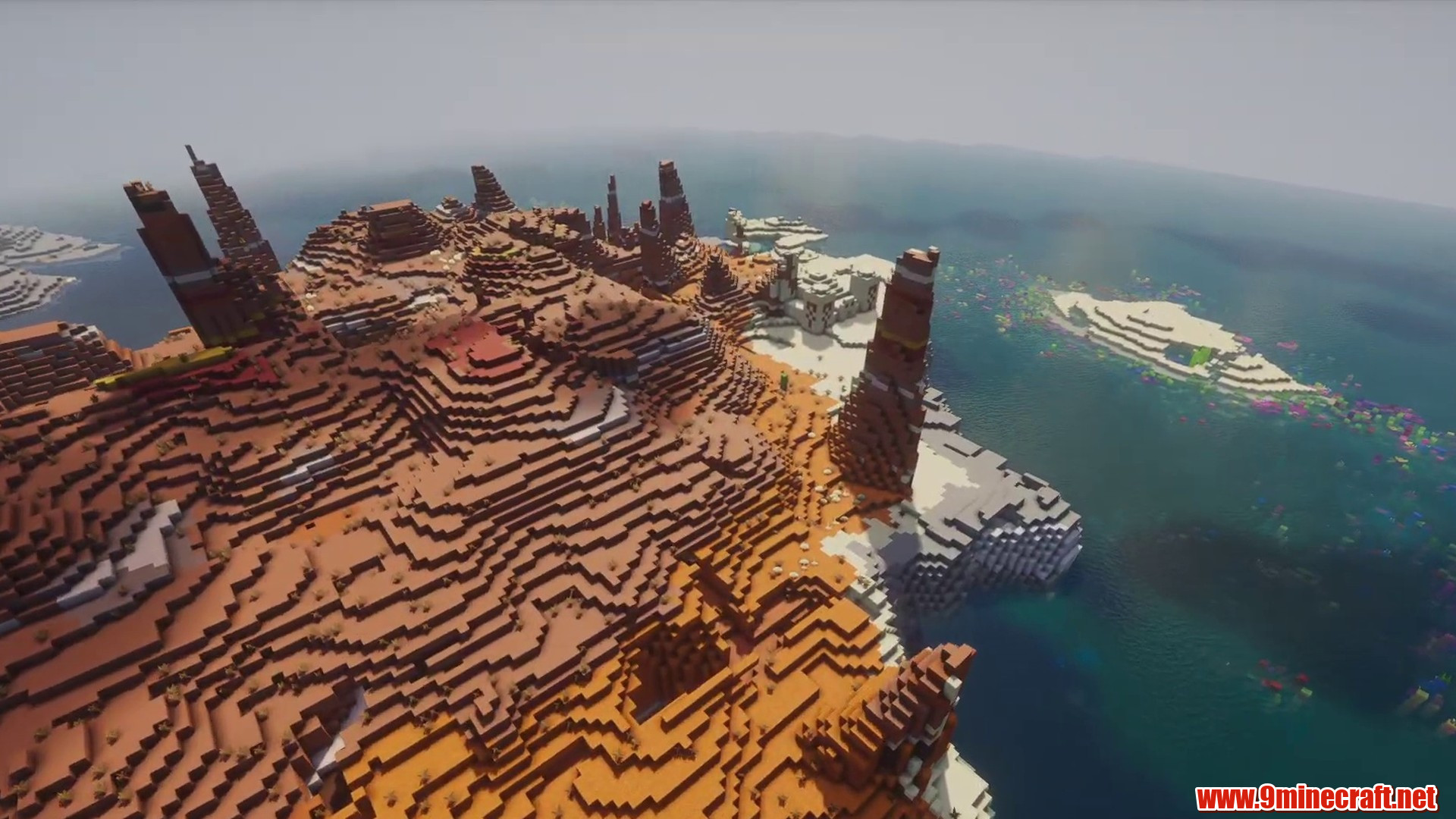 Badlands island cliffs in Minecraft seed 4996660304597616500