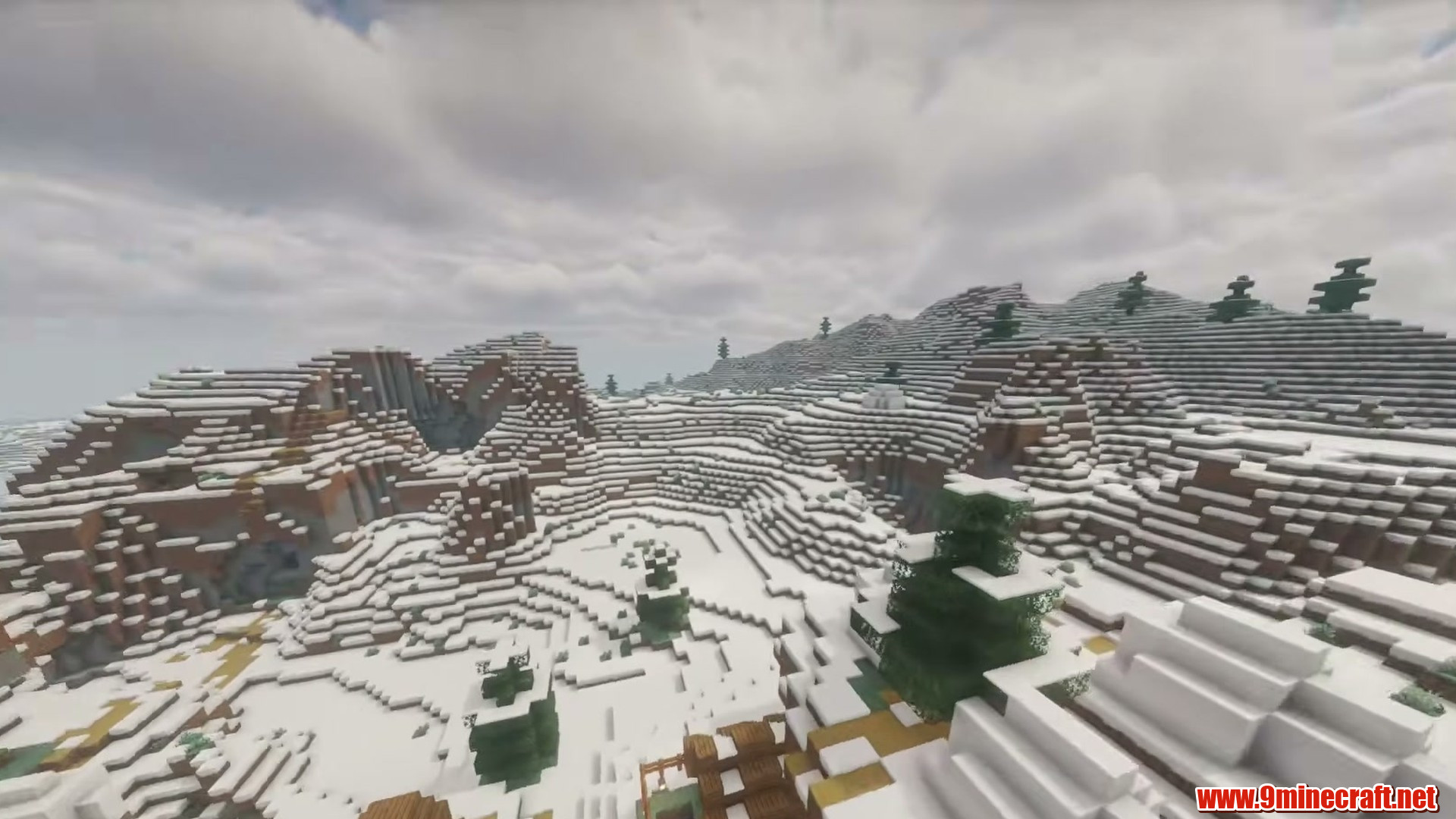 Terrain and landmarks in Minecraft seed 5409630954659755727