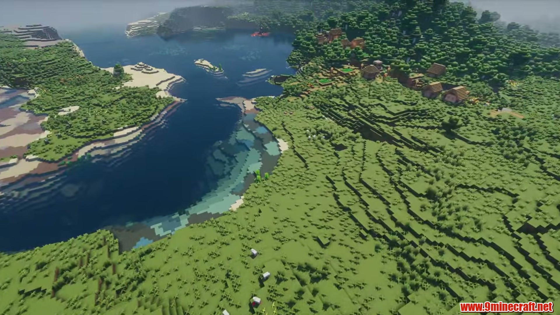 Terrain and landmarks in Minecraft seed 7799598406234962574