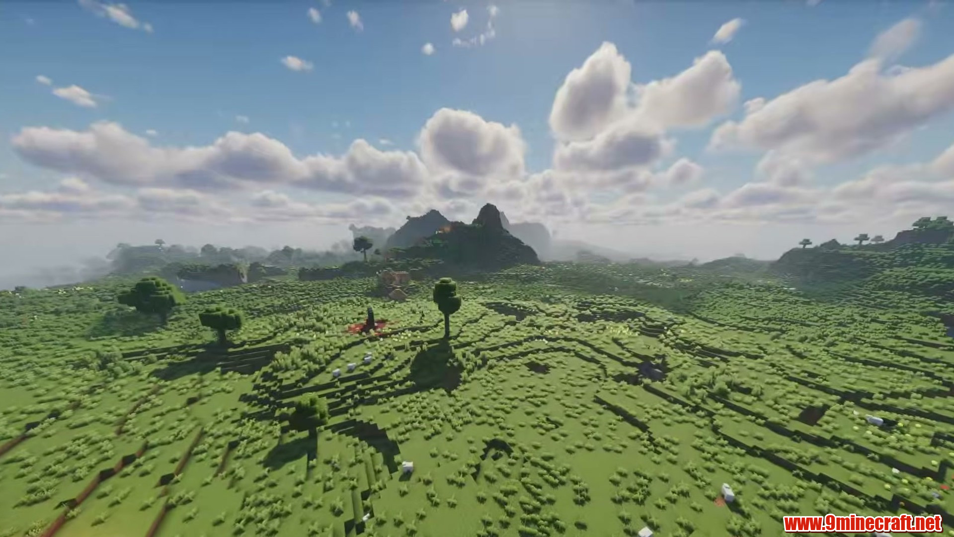 Terrain and landmarks in Minecraft seed -7043003354450426384