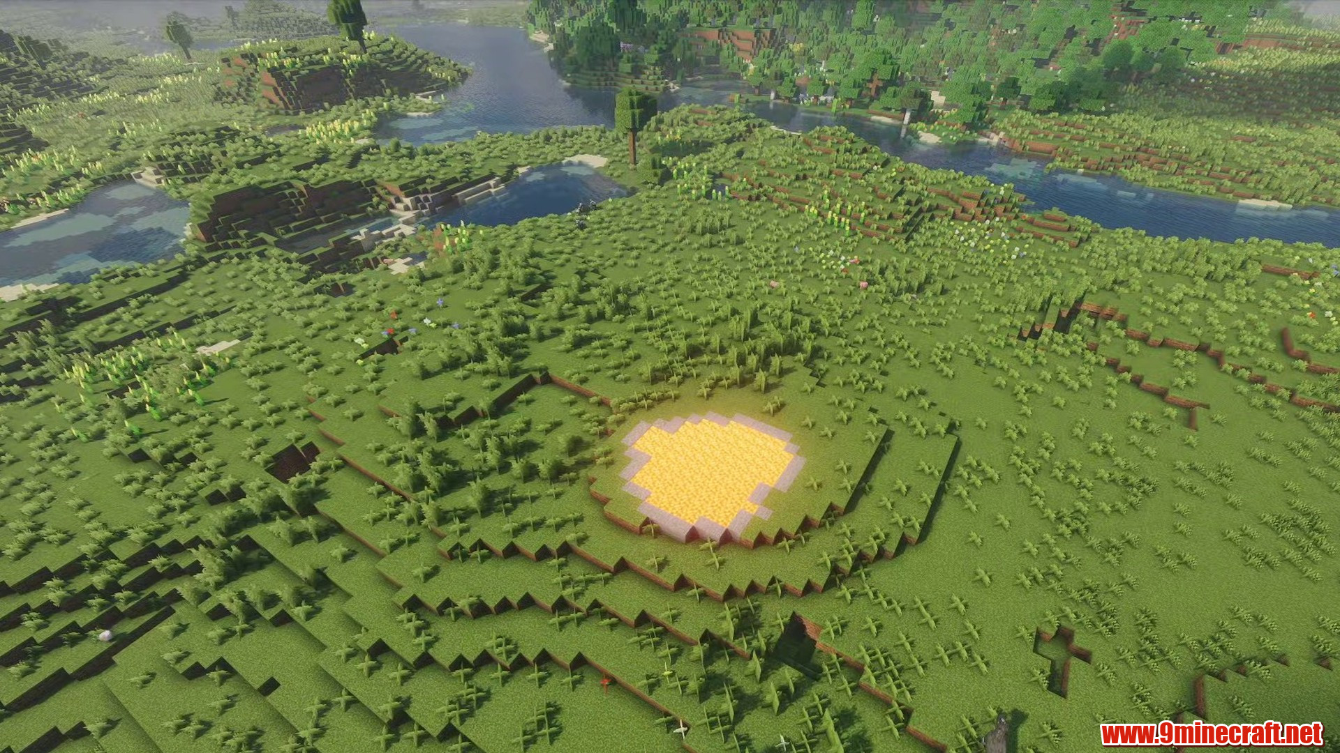 Scenic terrain from Minecraft seed 7332761192578771093